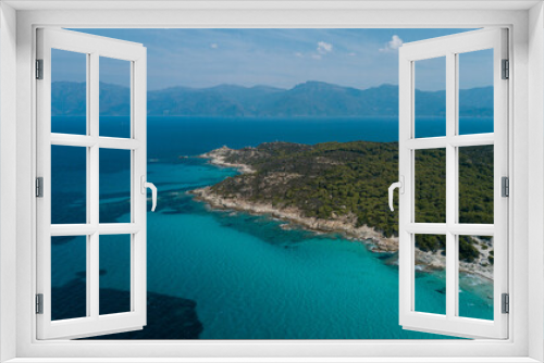 Fototapeta Naklejka Na Ścianę Okno 3D - Drone photography of Saleccia beach with turquoise waters in Cap Corse