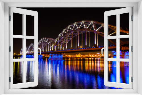 Fototapeta Naklejka Na Ścianę Okno 3D - Railway bridge at night