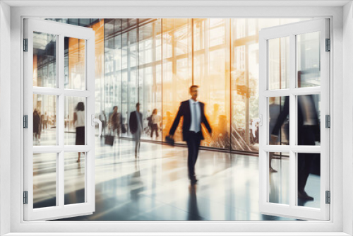 Blur defocus Background of a businesspeople walking crowded building office area