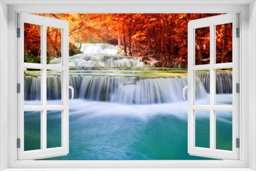 Fototapeta Naklejka Na Ścianę Okno 3D - Beautiful waterfall in autumn forest