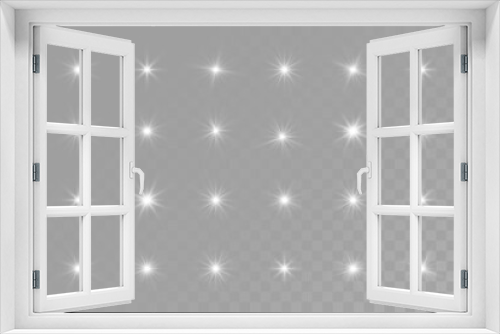 Fototapeta Naklejka Na Ścianę Okno 3D - White glowing light explodes on a transparent background. Glittering magical dust particles. Bright Star. Transparent shining sun, bright flash. Vector sequins. To center a bright flash.