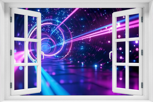 3d render. Digital futuristic ultraviolet wallpaper, abstract neon background, pink blue glowing lines and bokeh lights, Generative AI