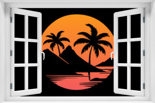 Fototapeta Naklejka Na Ścianę Okno 3D - Classic retro style tropical sunset with palm tree