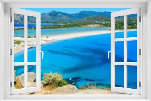 Fototapeta Naklejka Na Ścianę Okno 3D - View of Villasimius lagoon beach and blue sea, Sardinia island
