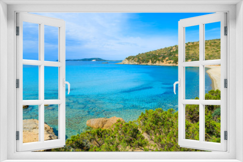 Fototapeta Naklejka Na Ścianę Okno 3D - View of Punta Molentis beach with turquoise sea, Sardinia island