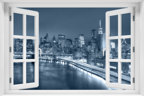 Fototapeta Naklejka Na Ścianę Okno 3D - Manhattan and Brooklyn bridge night view