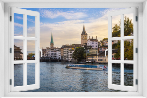 Cityscape of Zurich, Switzerland during sunset.