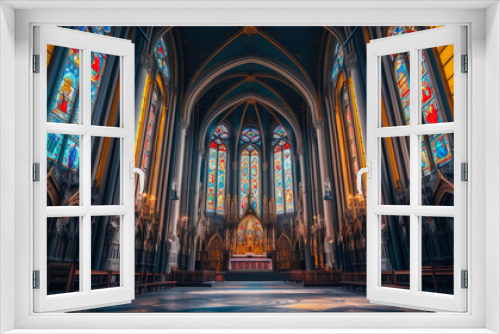 Intricate Stained Glass in a Gothic Cathedral