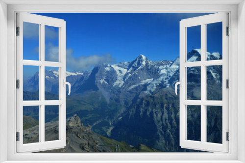 Fototapeta Naklejka Na Ścianę Okno 3D - Schilthorn mountain-landscape panorama to Eiger, Mönch and Jungfrau | Schilthorn-Panorama von Eiger, Mönch, Jungfrau