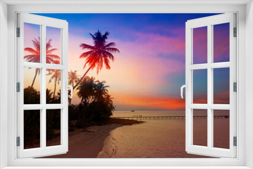 Fototapeta Naklejka Na Ścianę Okno 3D - Banner Summer with colorful theme as palm trees background as texture frame background