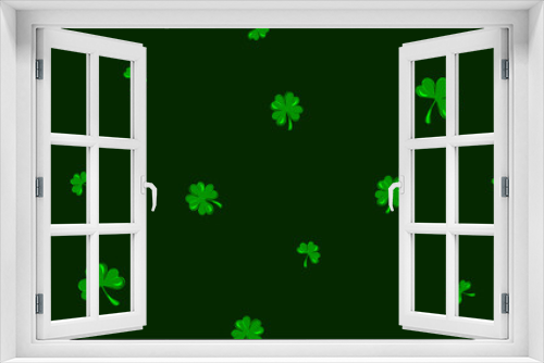 Fototapeta Naklejka Na Ścianę Okno 3D - four-leaf clover pattern on a dark background, St. Patrick's Day