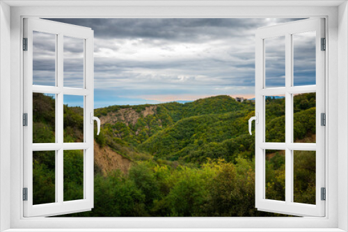Fototapeta Naklejka Na Ścianę Okno 3D - Beautiful view of the green hills of the Sighnaghi town ( Signagi ) in the Kakheti region, Georgia. 