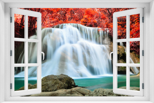 Fototapeta Naklejka Na Ścianę Okno 3D - Beautiful waterfall in autumn forest