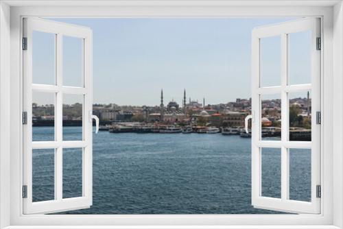 Fototapeta Naklejka Na Ścianę Okno 3D - superbe view of bosphorus strait magnific city istanbul with boats passing by and huge mosquee on top of hill