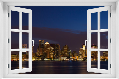 Fototapeta Naklejka Na Ścianę Okno 3D - Boston skyline by night from East Boston, Massachusetts  - USA