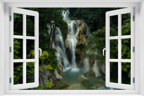 Fototapeta Naklejka Na Ścianę Okno 3D - Drone Shot Of The Amazing Kuang Si Waterfalls In Luang Probang Laos