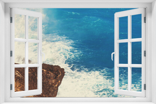 Fototapeta Naklejka Na Ścianę Okno 3D - Rocky seashore. Stormy sea. Beautiful wild nature. Horizontal banner
