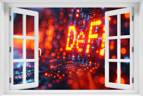 Futuristic 'DeFi' neon signage over a blockchain network backdrop, symbolizing decentralized finance, cryptocurrency innovation, and digital economy transformation