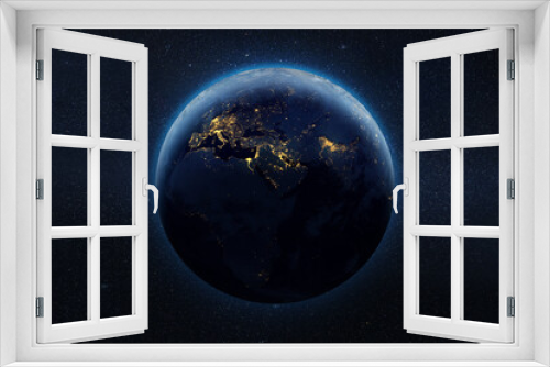 Fototapeta Naklejka Na Ścianę Okno 3D - Earth planet in the night in outer space with city lights on it.  Elements of this image furnished by NASA.