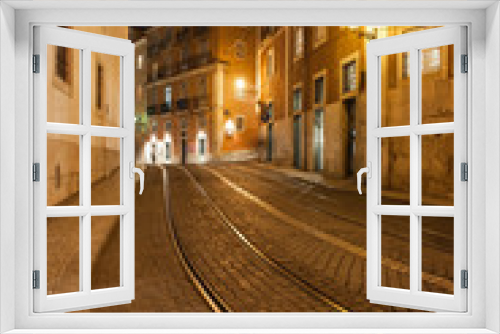 Fototapeta Naklejka Na Ścianę Okno 3D - Street at Night in the City of Lisbon