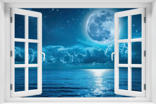 romantic and scenic panorama with full moon on sea to night