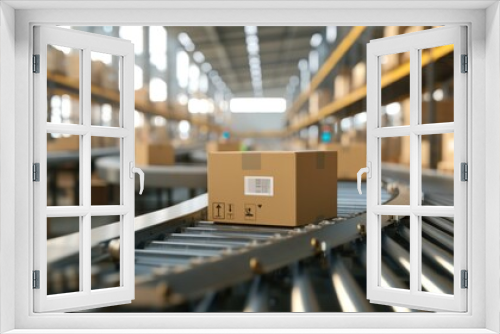 Cardboard boxes on a conveyor line, Delivery concept image