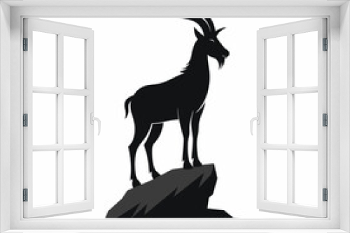 Fototapeta Naklejka Na Ścianę Okno 3D - Stand goat on rock logo design inspiration silhouette isolated on white background.