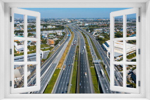 Fototapeta Naklejka Na Ścianę Okno 3D - Modern Clever transportation with Expressway top aerial view, highway Road traffic an important infrastructure, Road and Roundabout.