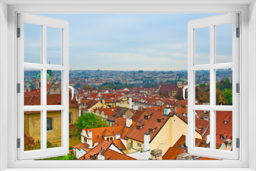 View of red roofs in Prague