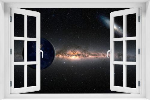 Fototapeta Naklejka Na Ścianę Okno 3D - Planet Earth with Milky Way and Andromeda galaxy in the background - 