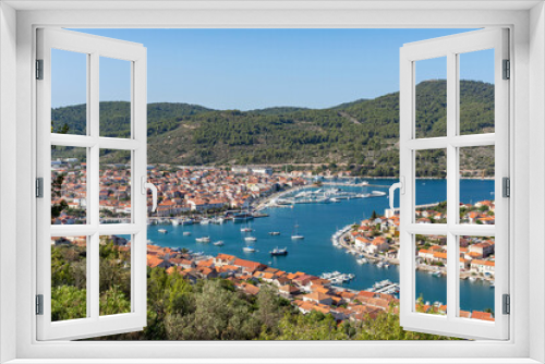 Fototapeta Naklejka Na Ścianę Okno 3D - High angle view of idyllic town Vela luka on Korcula island in Croatia