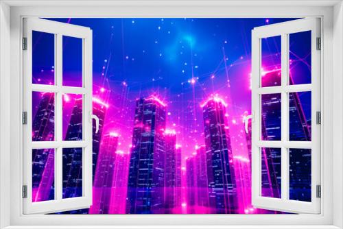 Neon Blue City with Digital Interface Overlay.