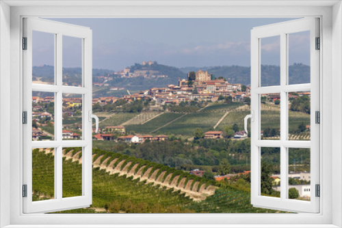 Fototapeta Naklejka Na Ścianę Okno 3D - View of Langhe vineyards from Grinzane Cavour. UNESCO Site, Piedmont, Italy