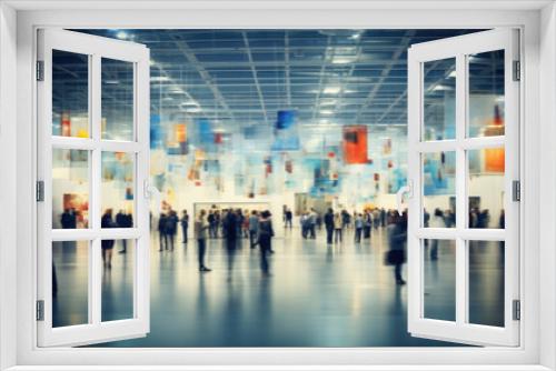 People in an art gallery at a contemporary art exhibition. Blurred background