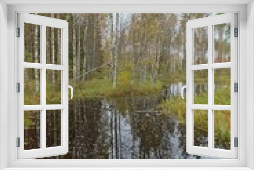 Fototapeta Naklejka Na Ścianę Okno 3D - Small river flowing in autumn forest with leaves in water. 