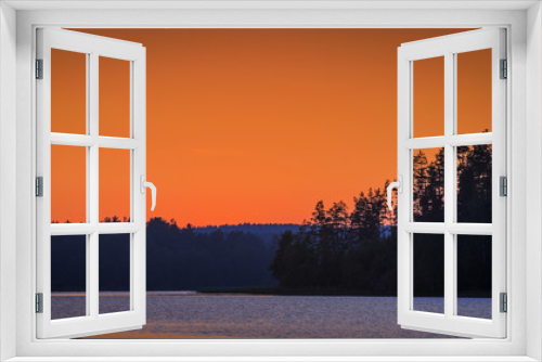 Fototapeta Naklejka Na Ścianę Okno 3D - orange sunset over lake
