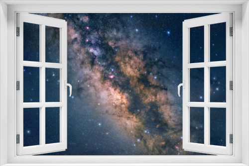 Fototapeta Naklejka Na Ścianę Okno 3D - Astrophotography: the Milky Way. Sharp stars, dark blue night sky and the glowing core of the galaxy 