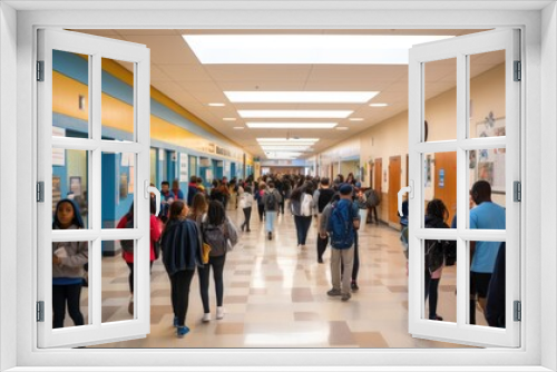 Group of People Walking Down a Hallway