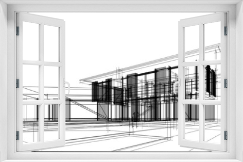 Fototapeta Naklejka Na Ścianę Okno 3D - architectural drawings of a house 3d illustration