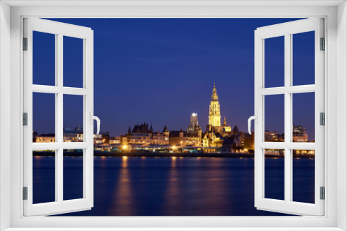 Fototapeta Naklejka Na Ścianę Okno 3D - Night view over City of Antwerp