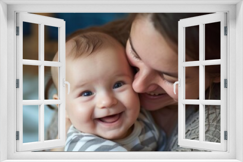 Mother laughing with 3 month old baby boy generative ai