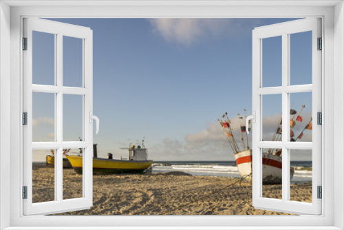Fototapeta Naklejka Na Ścianę Okno 3D - 	łodzie rybackie na plaży Morza Bałtyckiego