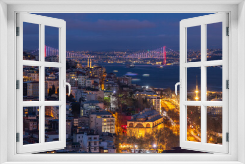 Fototapeta Naklejka Na Ścianę Okno 3D - Beyoglu District and Bosphorus Bridge at Night