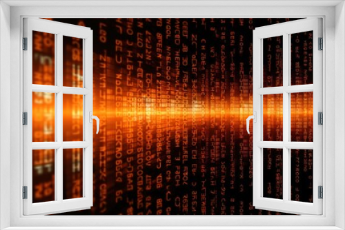 Orange digital binary data on computer screen background