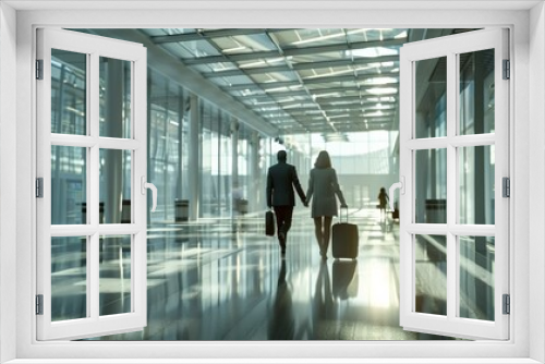 Corporate Professionals Walking Through Airport Terminal with Luggage, Preparing for an International Business Seminar