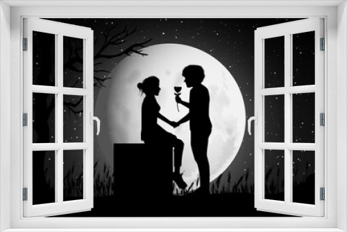 Fototapeta Naklejka Na Ścianę Okno 3D - Cute Couple Fall in Love Silhouette