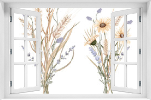 Fototapeta Naklejka Na Ścianę Okno 3D - Bouquets of wild flowers and spikelets