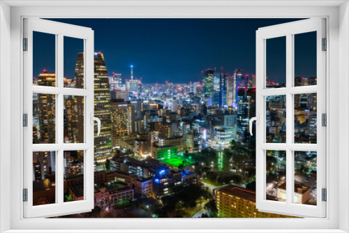 Fototapeta Naklejka Na Ścianę Okno 3D - 東京都 東京タワーから見る東京の夜景、新橋・汐留方面