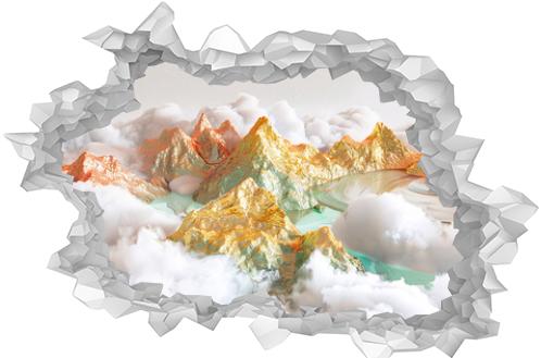 clouds covered mountains of gold, snow covered mountains, a mountain of gold and jade