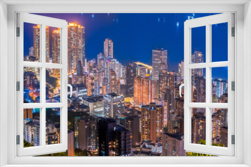 Fototapeta Naklejka Na Ścianę Okno 3D - 香港　ビクトリアピークからの夜景